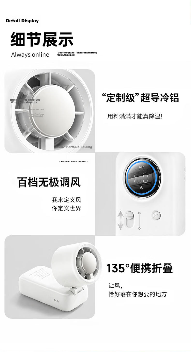 CHIGO Heavy-Duty New Handheld Mini USB High-Speed Cooling Rechargeable Fan Long Battery Life Portable Neck Hanging Silent Student Outdoor Cooler 28