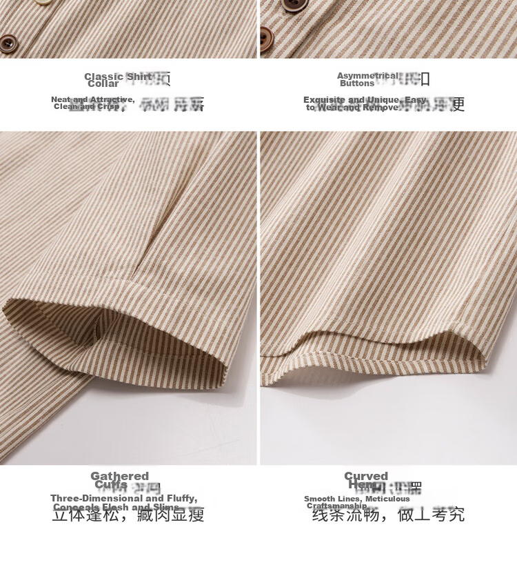 Giordano Designer Women's Cotton Striped Irregular Button Loose Lapel Short Sleeve Shirt 18346712 15