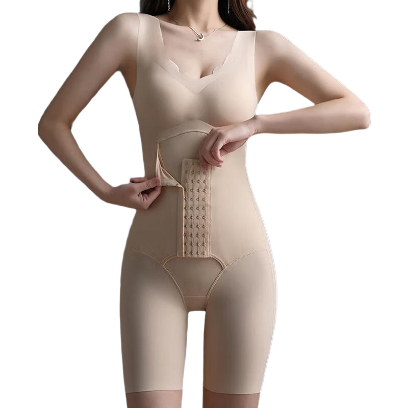 LangSha Postpartum Shaping Bodysuit Strong Abdomen Control Waist Trainer with Chest Pads Removable Back Slimming Body Shaper