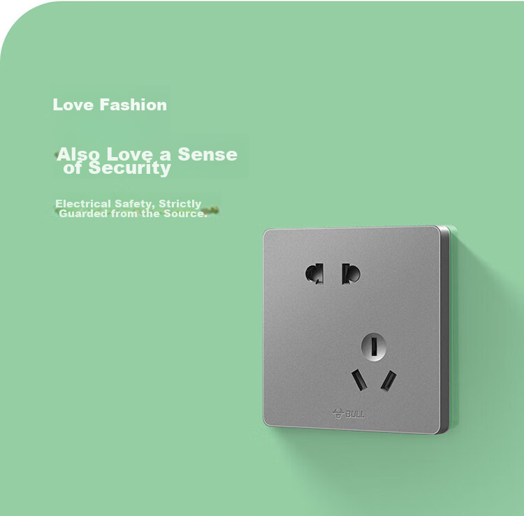 BULL Switch Socket, G12 Series, Single Switch Double Control, Five-Hole with Switch Socket, 86-Type Panel, G12E334S, Space Gray 11