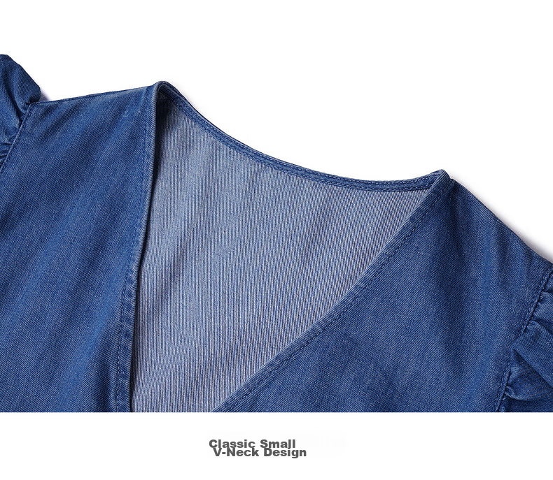 Olrain Eurielle Summer New French Vintage Denim Waist-Slimming Versatile Casual Dress Denim Blue M 16