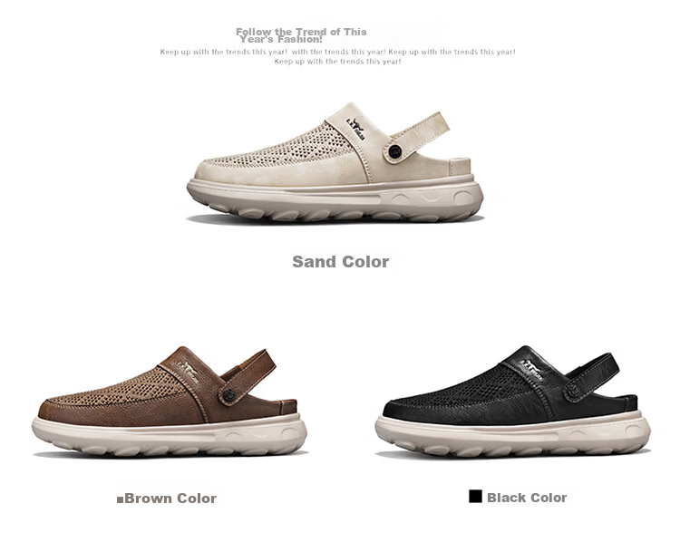 Bull Family Men's Summer New Breathable Hollow Toe Sandals Versatile Slippers Men's Mesh Beach Shoes Two-Way Clog Shoes 7