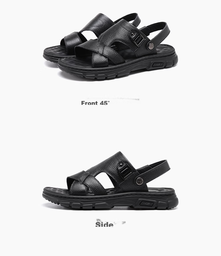 Red Dragonfly Men's Summer Leather Thick Sole Sandals Dual-Purpose Commuting Driving Casual Beach Shoes WTT261201 Black Size 38 10