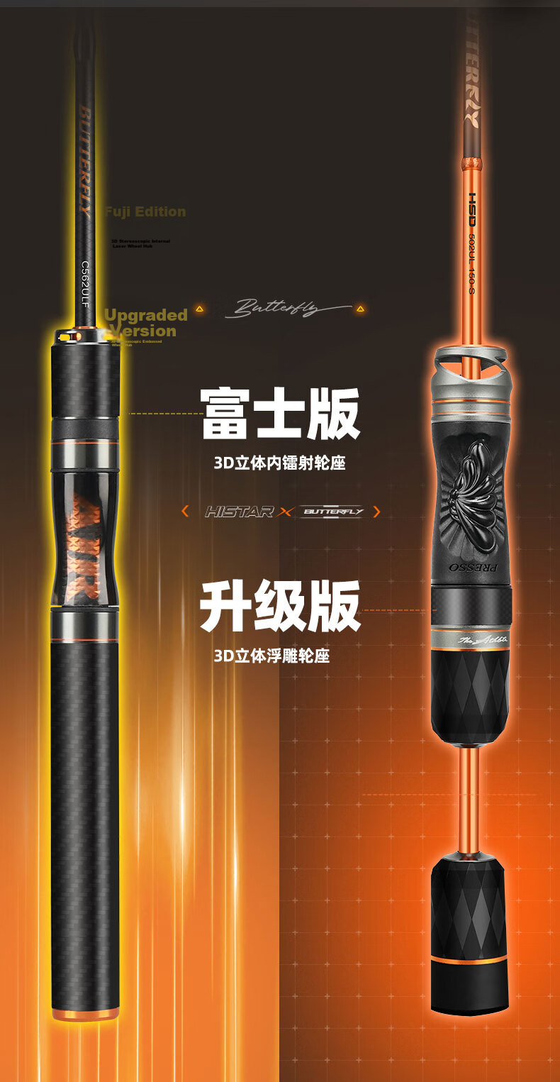 HISTAR Butterfly Micro Fuji Rod 1.68m UL Water Drop Left-Handed Korean Guide + Gift Pack 10