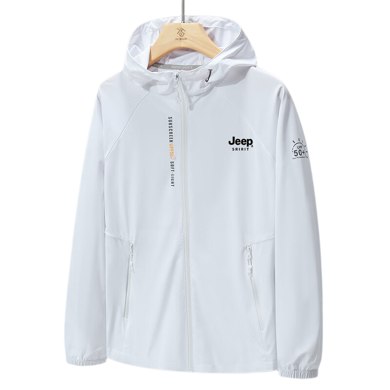 JEEP SPIRIT Men's Summer Outdoor Travel Sun Protection Jacket UPF50 Lightweight 966 White XL