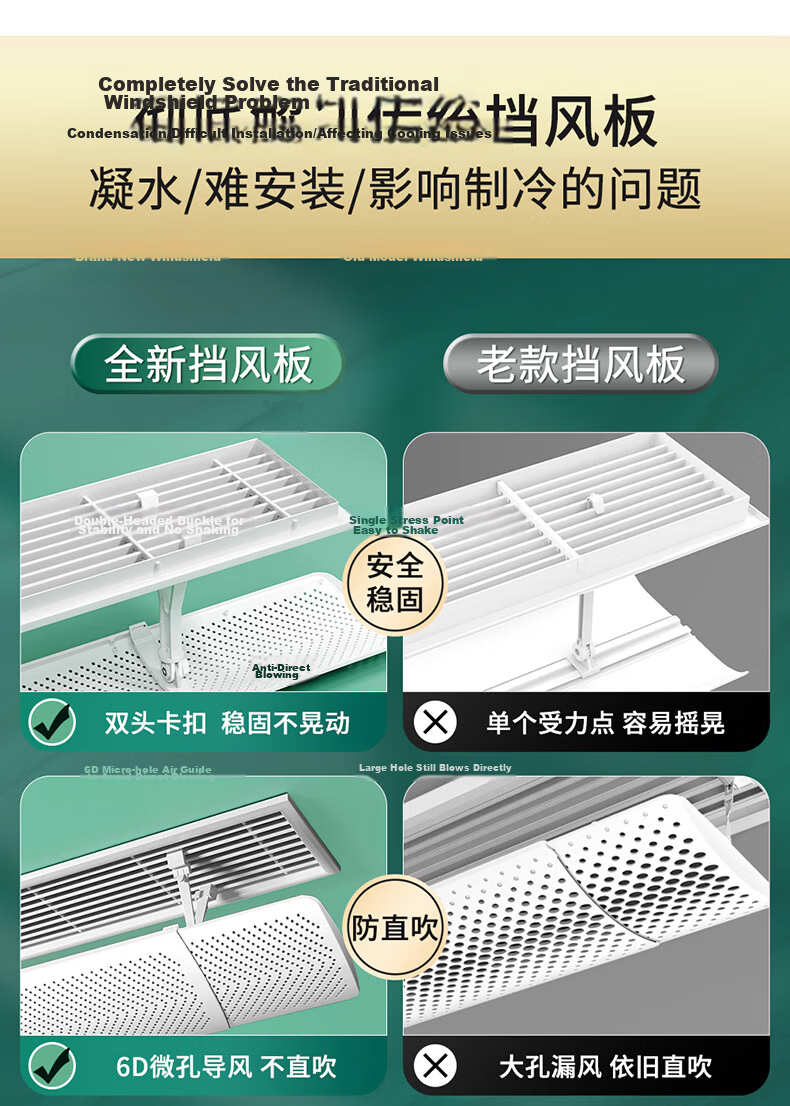 XIAO HUANG HOU Central Air Conditioner Wind Shield Adjustable 60-100CM Home Air Outlet Top Side Hanging with Light 4
