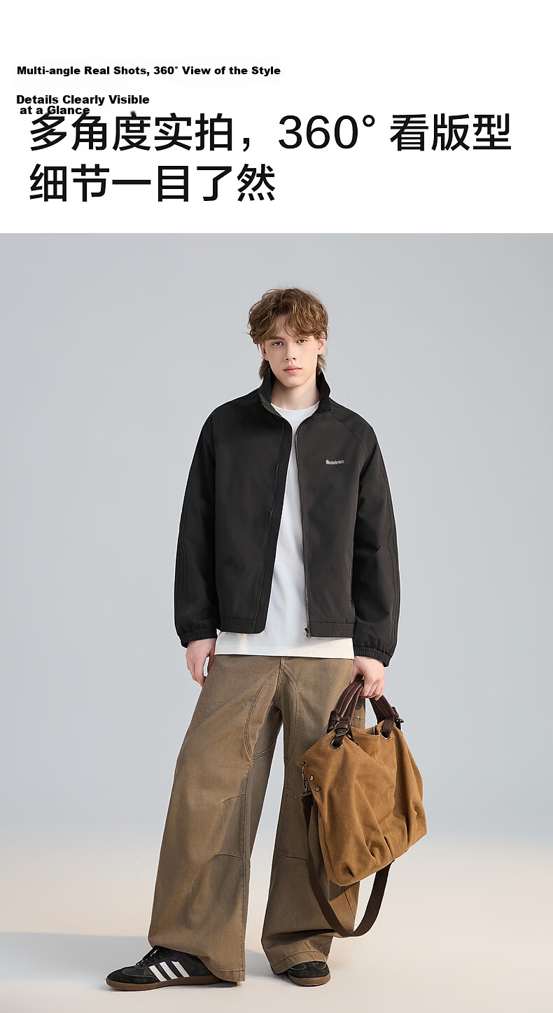 TonLion 2026 Spring New Men's Jacket Stand Collar Cardigan Trendy Black Casual Loose Fit Top 7