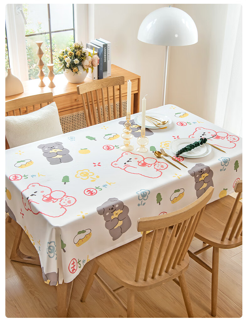 CHERISHES LIFE Waterproof And Oil-Proof TPU Tablecloth, Dining Table Mat, Coffee Table Cover, Rectangular Table Pad, 90*137cm, Hug Bear Desig 3