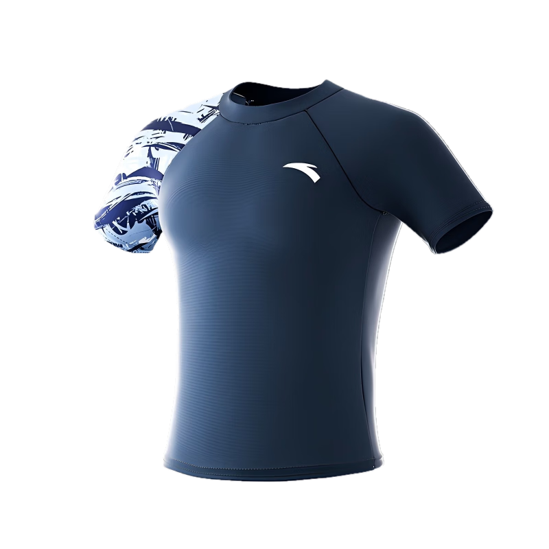 ANTA Men's Professional Quick-Dry Breathable Short-Sleeve Swimming Shirt Loose Fit Blue L