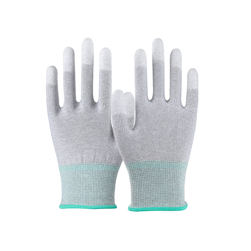 Caiyile Carbon Fiber PU Coated Anti-Static Work Gloves Gray Size L 10 Pairs/Pack 03054