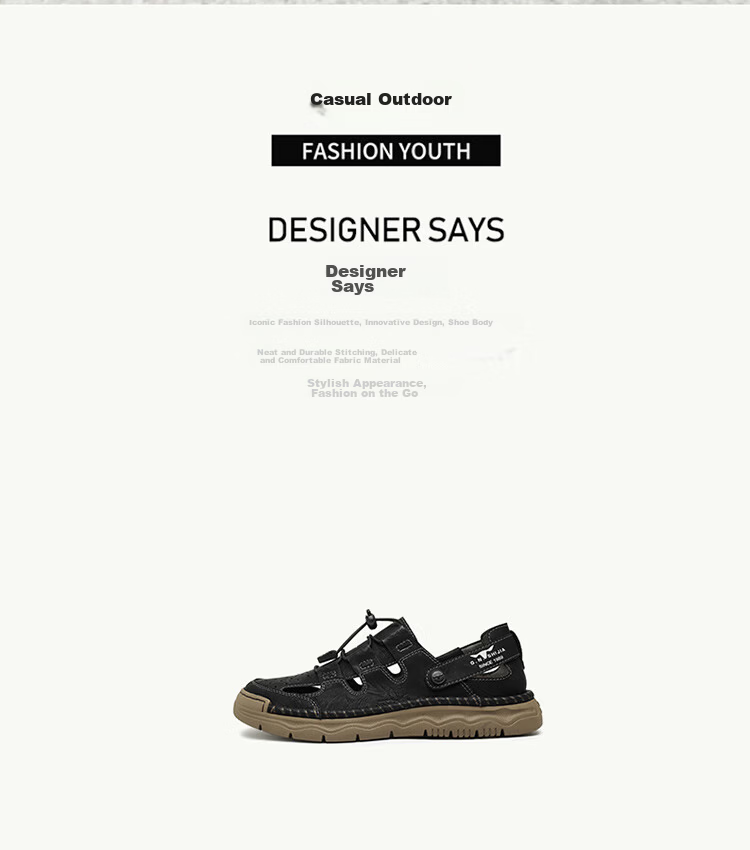 Bull Family Baotou Leather Sandals Men Summer Outdoor Beach Shoes Casual Driving Shoes Black Size 40 3