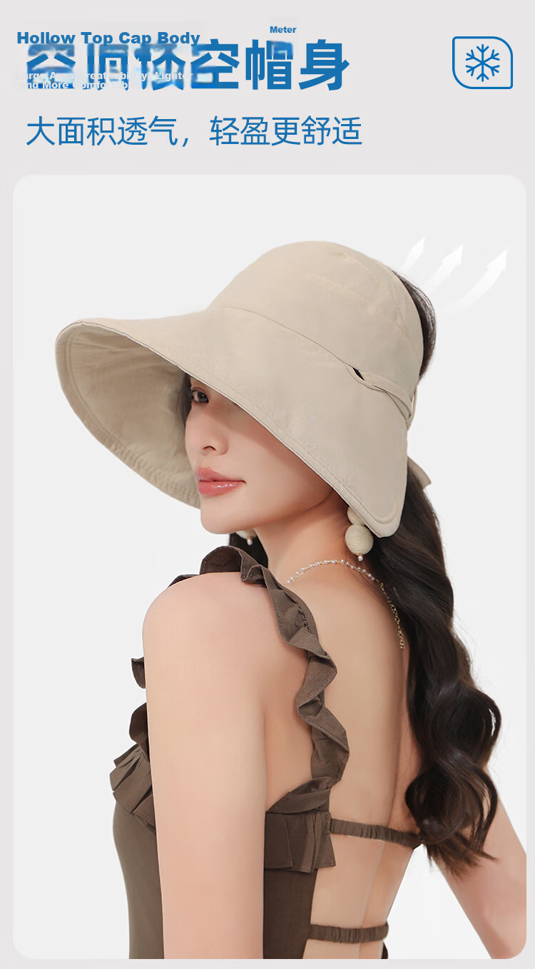 Romon Sun Protection Hat Half-Top UV Shield Face Cover Large Brim Adjustable Big Head Fisherman Cooling Duckbill Sun Hat 4