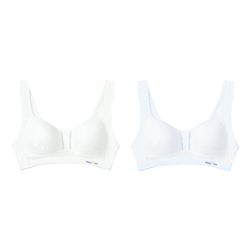 Hodohome Girls' Underwear Development Stage 2 Class A Mesh Breathable Student Wireless Bra 2-Pack Model 038-A90