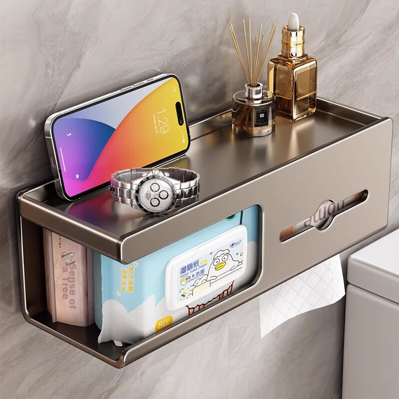 YOUQIN Bathroom Toilet Paper Holder 2026 New Wall-Mounted Tissue Box No-Drill Toilet Paper Storage Rack