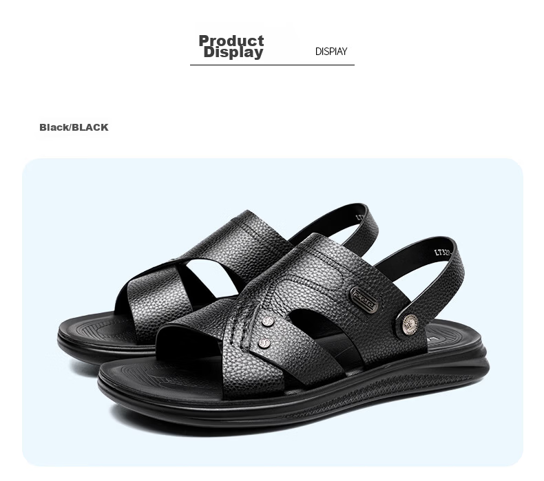LAORENTOU Men's Summer Sandals First Layer Cowhide Dual-Use Beach Slippers Leather Sandals LT327 Brown Size 40 18
