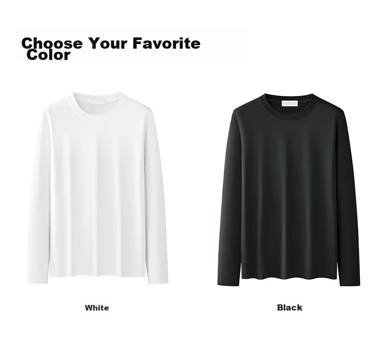 Ordifen Men's Base Shirt, 100% Cotton Long Sleeve T-Shirt, Spring/Summer, Small Collar, Slim Fit, Solid Color, White, Size M 9