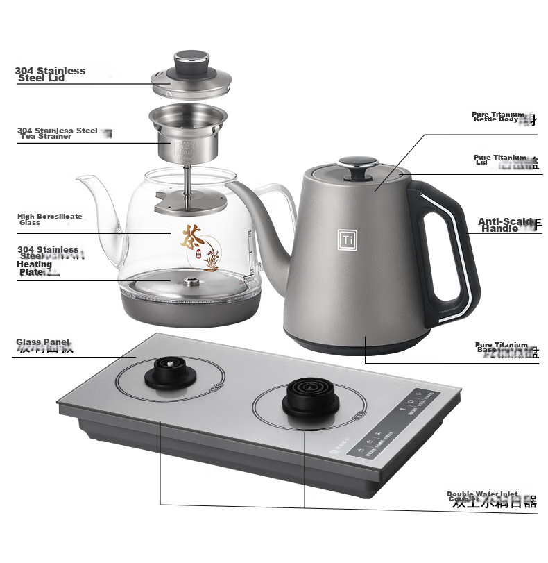 Biooner Pure Titanium Fully Automatic Water Filling Electric Kettle Tea Table Boiling Kettle Embedded Integrated Electric Tea Pot Tea Set Electric Tea Stove RY-16 Clean Version 20