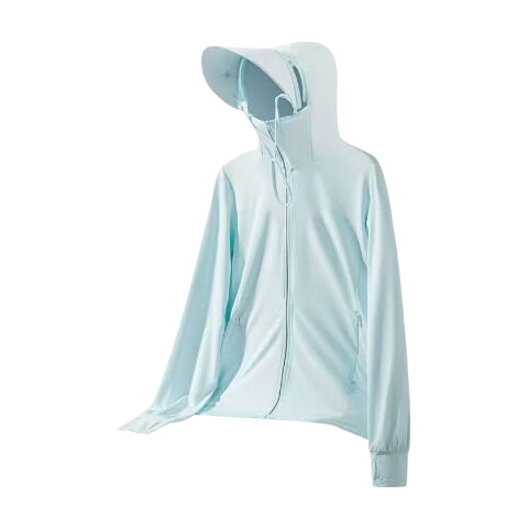 JEANSWEST Women's Summer Sun Protection Shirt UPF50+ Lightweight Breathable Hooded Outdoor Jacket Light Blue 2XL