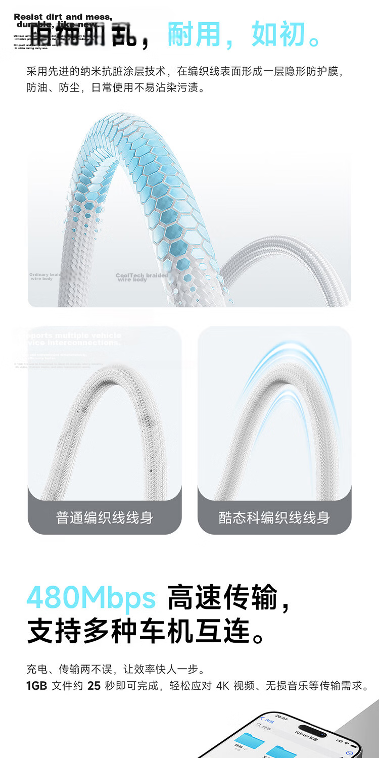 CUKTECH Type-C Charging Cable 240W High Power CTOC Braided 6A Fast Charge for Apple 17/iPad/Xiaomi Huawei Phones Laptops 1m Purple 6