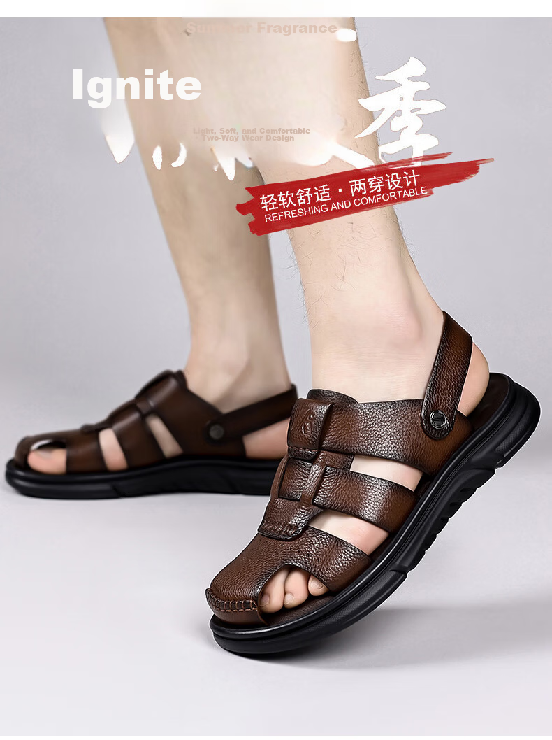 Aokang Summer Men's Casual Beach Sandals Black Size 41 10