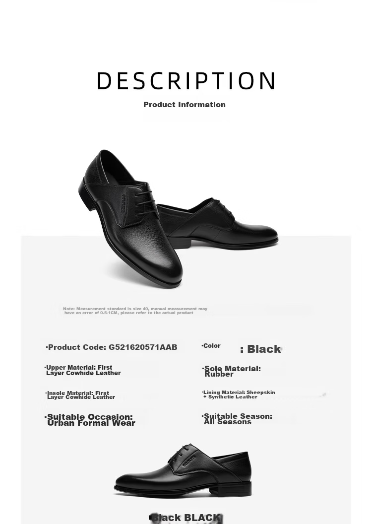 Goldlion Men's Shoes 2026 Summer New Formal Textured Cowhide Comfortable Derby Shoes G521620571AAB Black Size 42 8
