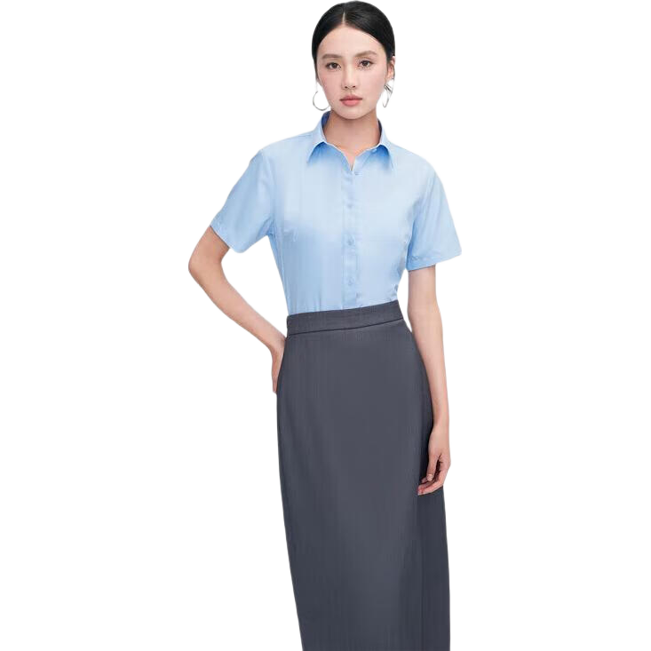 HLA Short-Sleeve Shirt, Summer Business Commute, Solid Color Formal Blouse, Women's Clothing, Light Blue, 165/92A(38)