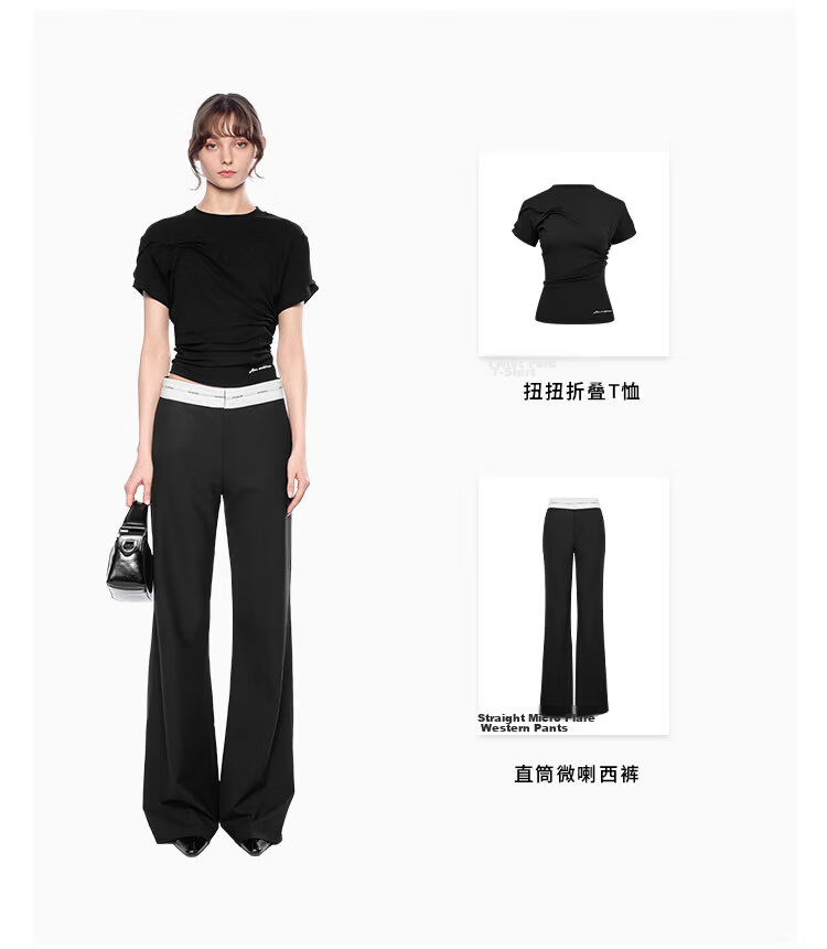 ANN ANDELMAN Official Black Casual Flared Straight-Leg Trousers High-Quality Draped Black XS 2
