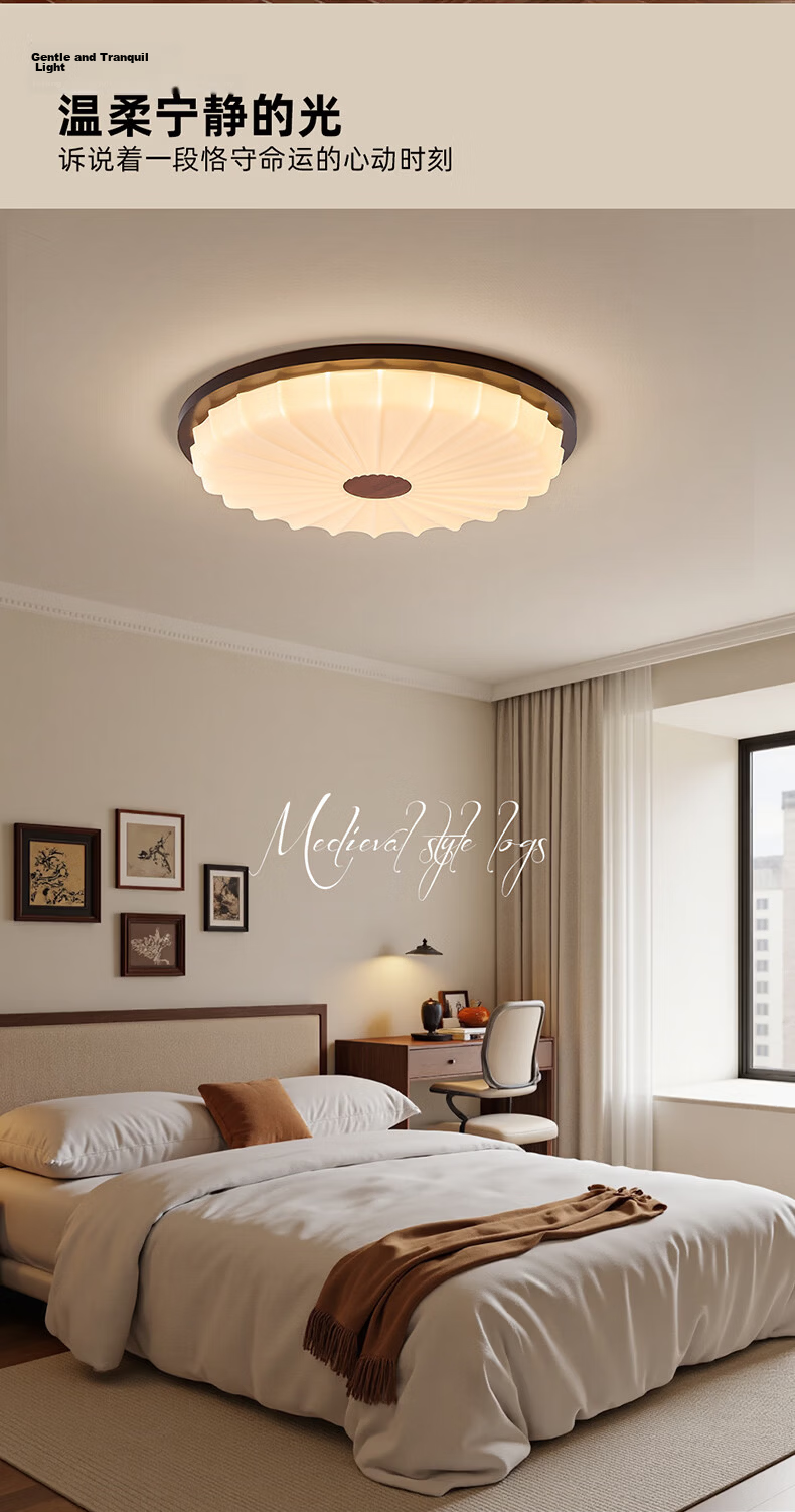 NVC LED New Chinese Style Solid Wood Vintage Ceiling Bedroom Eye Protection Light Ra95 Comfortable 48W Round Lamp 3