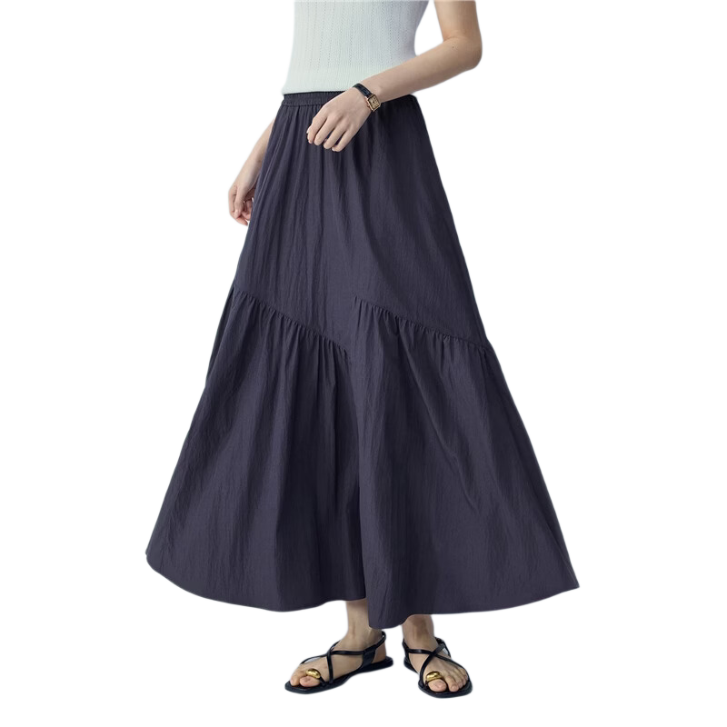 Giordano Women's Loose Flared Umbrella Skirt 2026 Summer New Patchwork Pleated Elastic Waist Long Skirt 13466206
