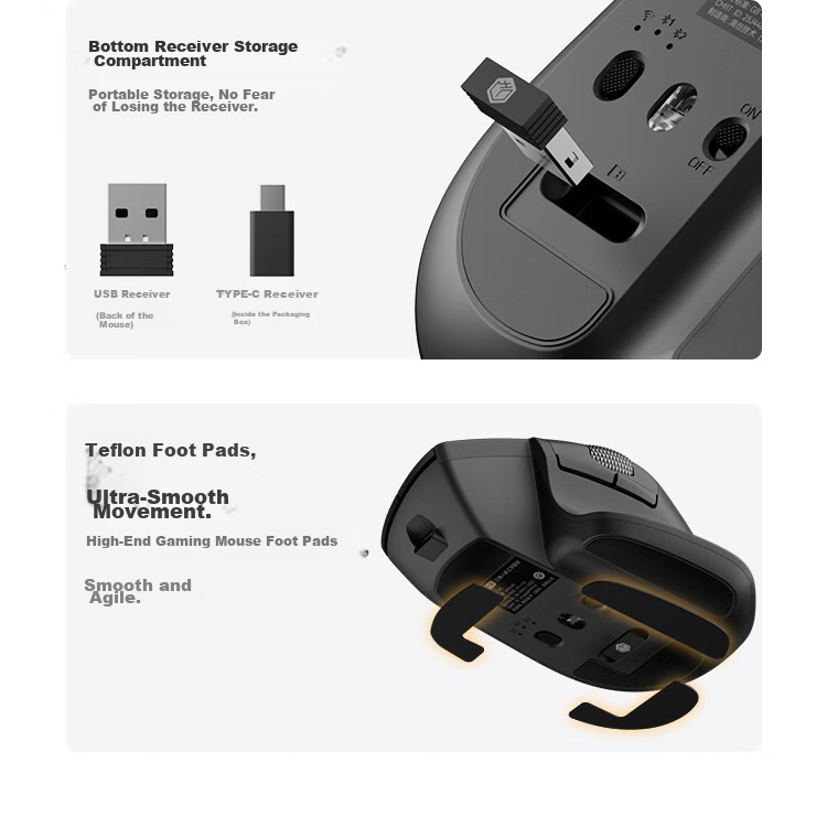 JD Jingzao M3 Dual-Mode Silent Mouse for Small to Medium Hands 2.4G Wireless Bluetooth Lightweight Portable Asymmetric Design Sand Gold for Laptop Desktop Office Use 15
