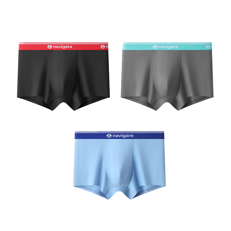 Navikail 3-Pack Men's Antibacterial Breathable Boxer Briefs Small Sailboat Design