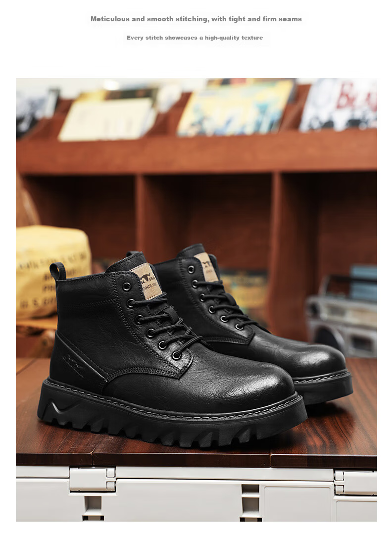 G.N.Shi Jia Men's Autumn Winter New Retro British Style Martin Boots Trendy Versatile Men's Work Boots Outdoor Motorcycle Leather Boots 17