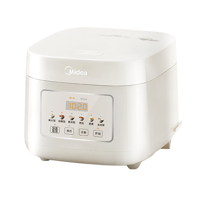 Midea Rice Cooker, 3L Household Electric Rice Pot, 316L Stainless Steel Non-Coated Cooking Pot, Smart Reservation for 2-3 People, No Coating, Soup And Porridge Cooking MB-RE387S