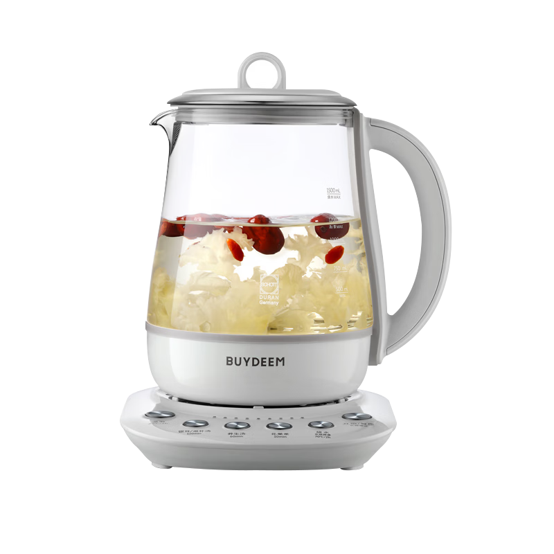 Buydeem Glue-Free Multifunctional Herbal Health Pot Temperature-Controlled Mini Glass Tea Kettle 1.5L K123 Off-White