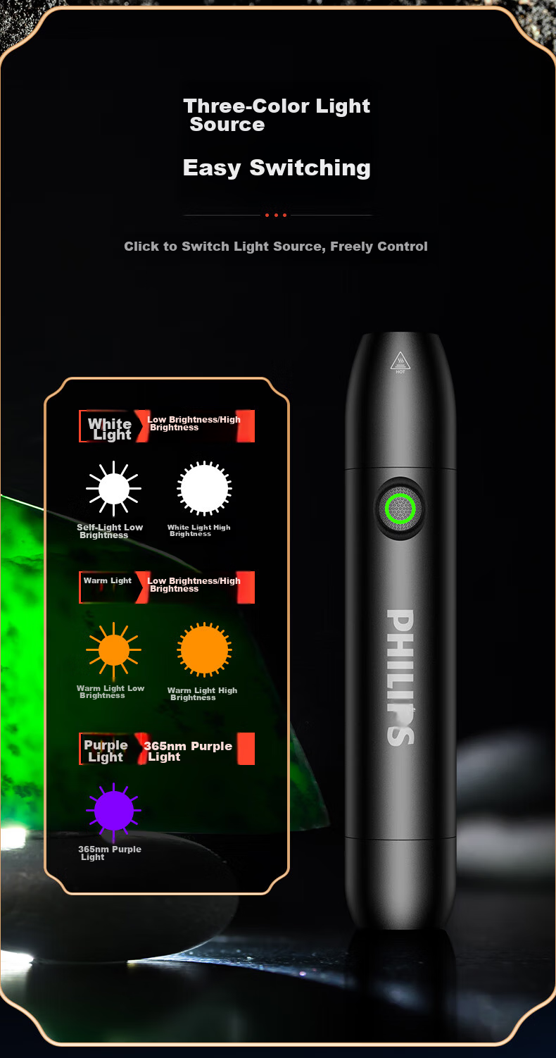 PHILIPS Jade Identification Flashlight 365nm UV Light for Jadeite, Jewelry, Collectibles, and Currency Verification 10