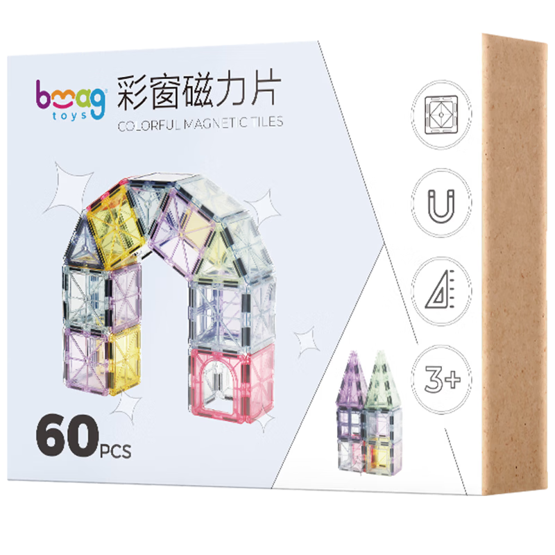 Bmag Colorful Window Magnetic Tiles Children's Toy Boys Girls Magnetic Building Blocks Puzzle Baby Children's Day Gift 60 Pieces