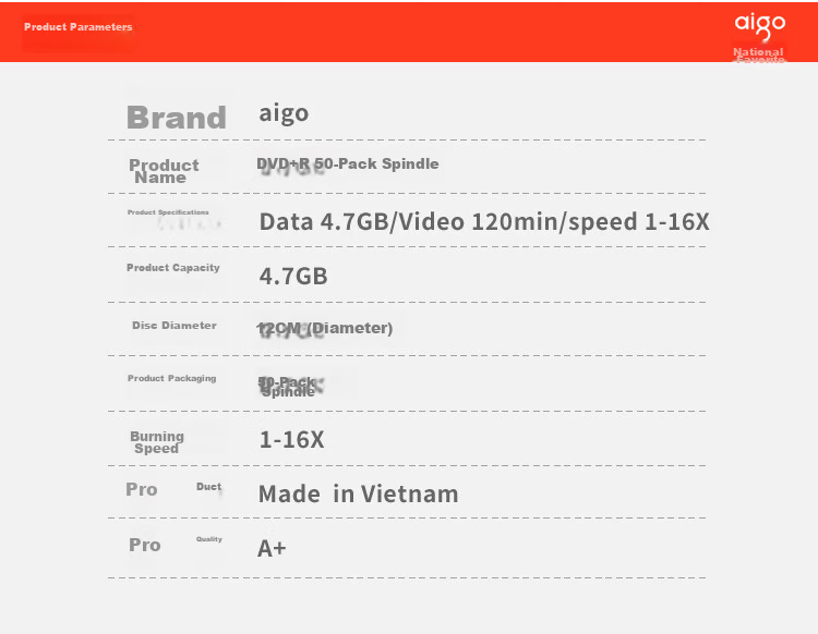 Aigo DVD+R Discs, 16x Speed, 4.7GB Capacity, Blank Discs, Printable, 50 Pieces in A Barrel, Video Data Backup, Stable Recording 3