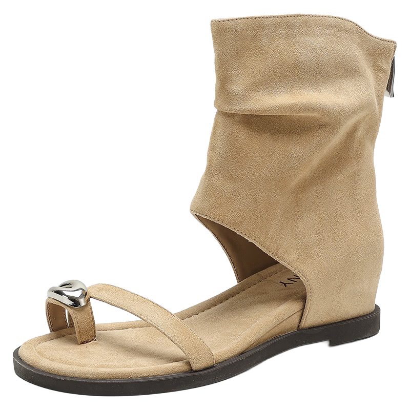 Zhuoshini Women's Internal Height Increasing Toe-Post Sandals 2026 Summer New Roman Style Stacked Boots Ankle Short Boots