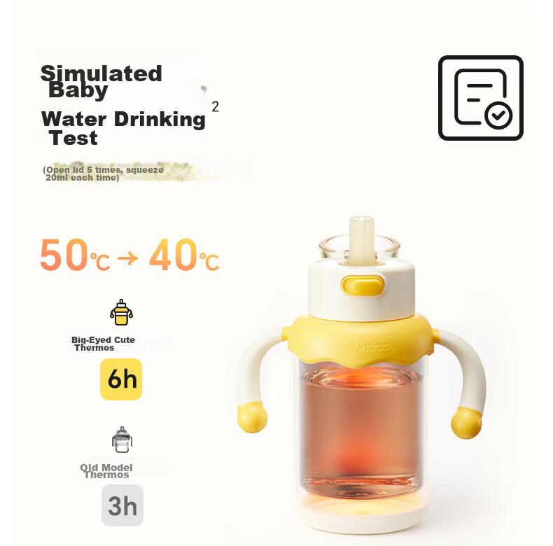 Huang Chong Infant Thermos Cup 330ml Baby Water Bottle with Soft Spout and Straw Anti-Choking Training Cup for 6+ Months 11