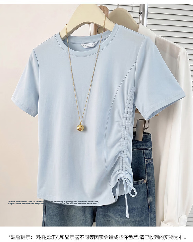 TonLion 2026 Summer New Women's Mid-Short Sleeve T-Shirt Unique Design Beautiful Waist-Slimming Top for Women 11