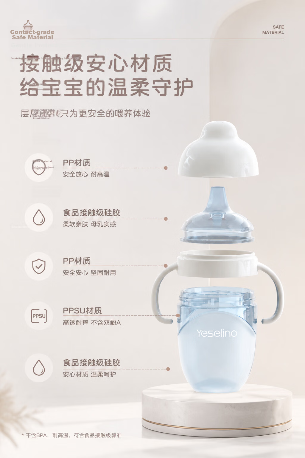 Yeselino Millennium Baby Series Infant Duckbill Cup Ice Blue Silicone Drinking Cup for Children Over 6 Months 15