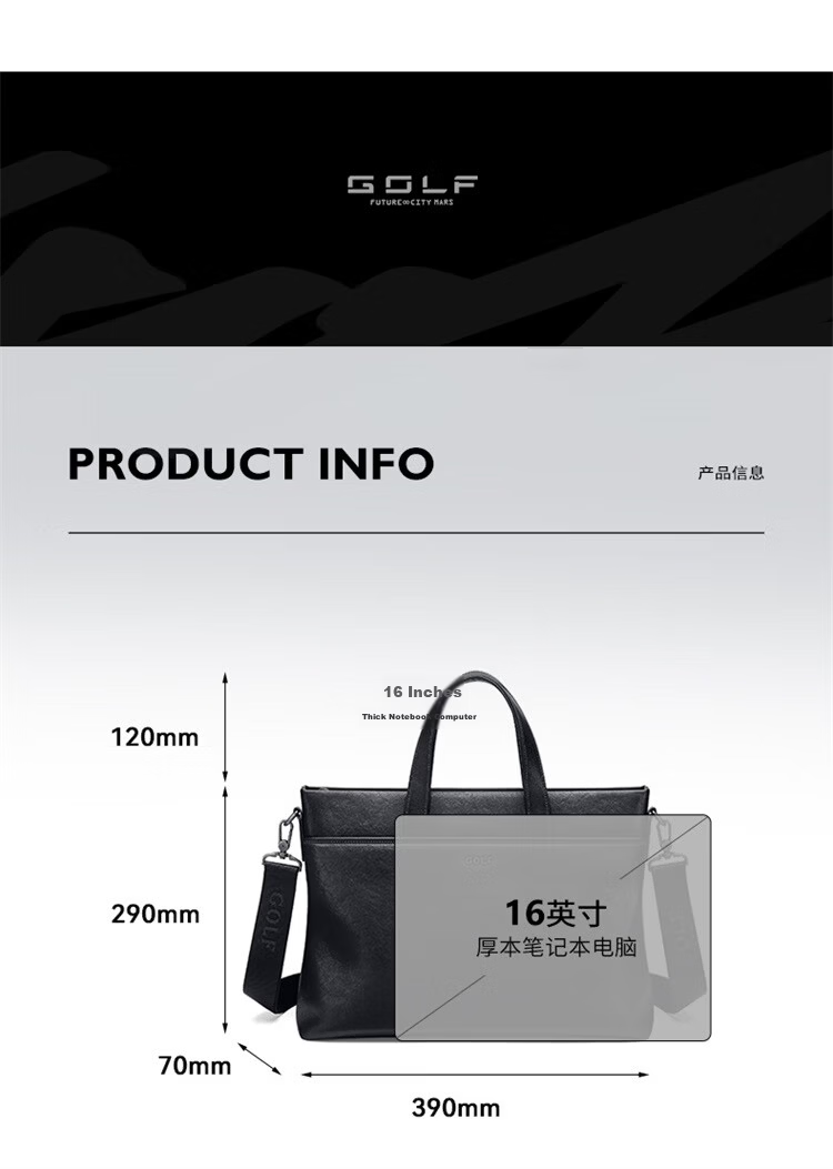 GOLF Business Briefcase Men's Soft Leather 14/16 Inch Laptop Bag Shoulder Crossbody Office Document Bag 11