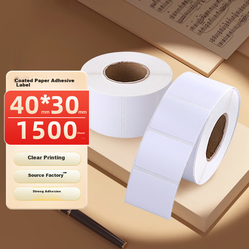Laiterly 【Customizable】40*30*1500 Sheets*1 Roll Coated Paper Label Copperplate Label Printer Barcode Paper High Adhesive Eco-friendly Coated Self-adhesive Labels