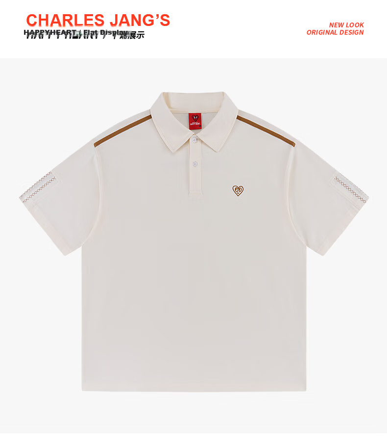 Charles Peach Heart Minimalist Luxury Embroidered Heart Short Sleeve Polo Shirt Unisex Summer Couple Casual Black XS 15
