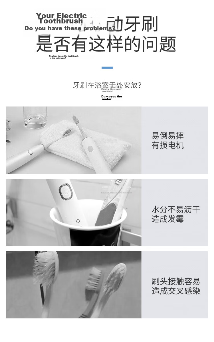 Jiebishi Toothbrush Holder, No Drilling Required, Toothbrush Cup, Mouthwash Cup, Wall-Mounted Bathroom Electric Toothbrush Rack for Home Use 4