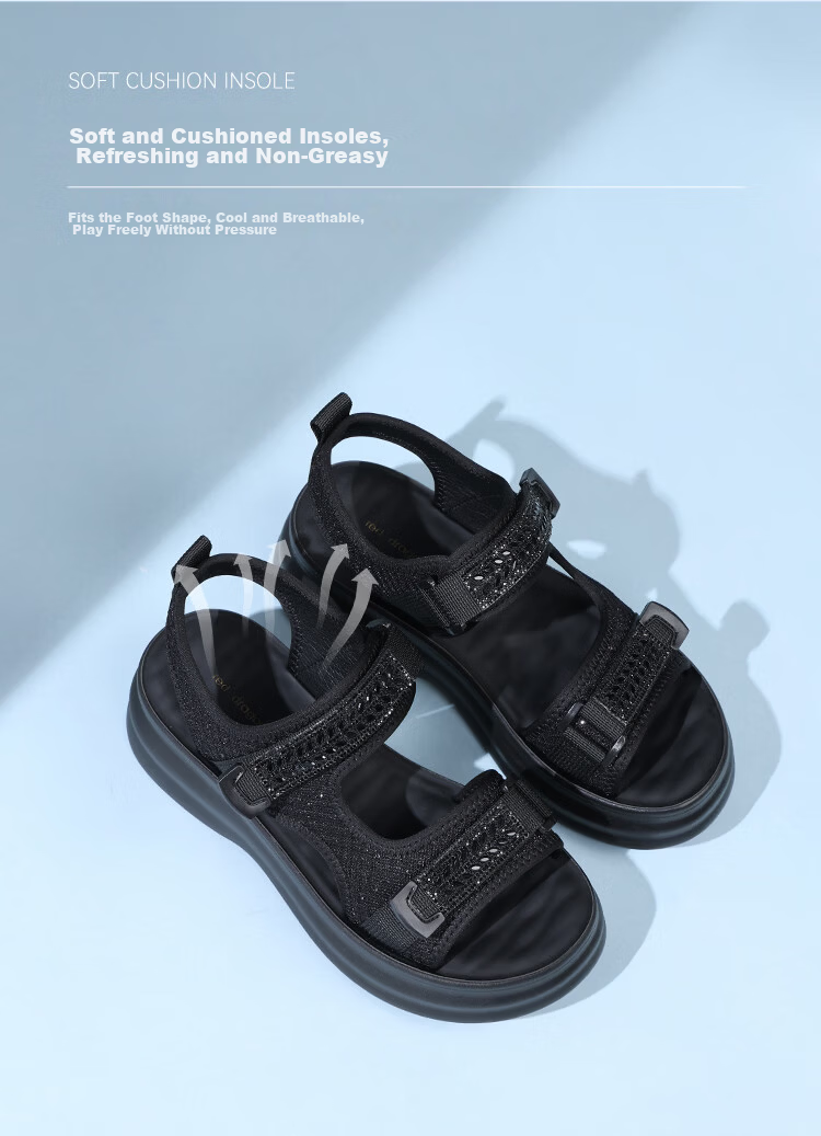 Red Dragonfly Women's Lightweight Height-Increasing Sports Casual Sandals Outdoor Thick Soft Sole Beach Shoes WTK264751 Black Size 38 6