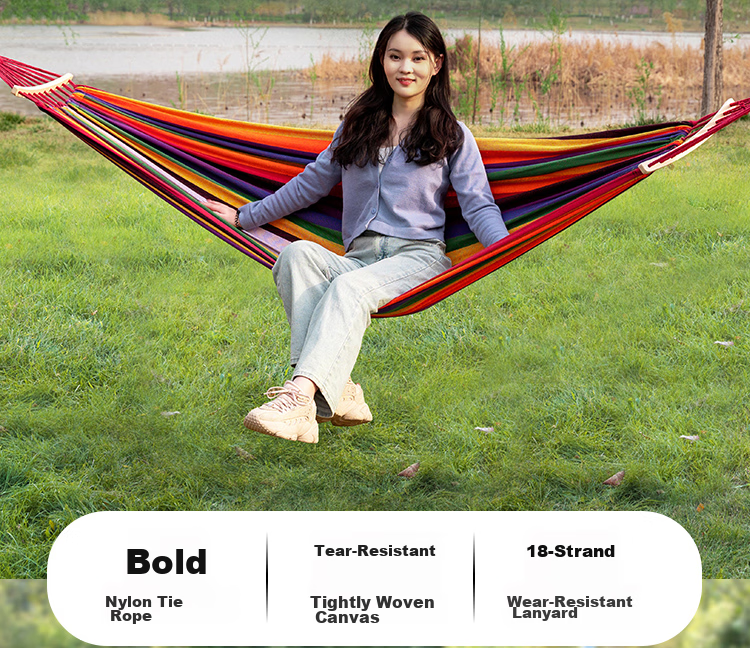Suncojia Outdoor Hammock Swing, Extra Wide and Thickened Wooden Rod, Anti-Tip Double Hammock, Dormitory Hammock, 2m x 1.5m 11