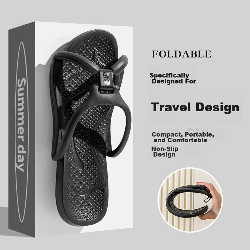 Ganmai Travel Foldable Slippers Unisex Business Trip Essential Hotel Non-Slip Portable Sandals Black Size 35-36