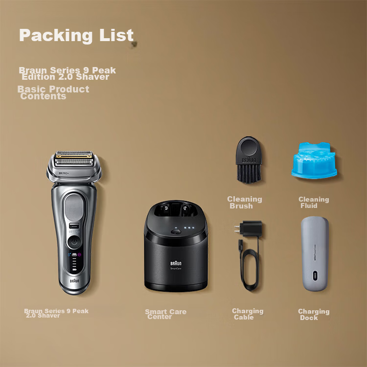 Braun Series 9 Peak Edition 2.0 Cleaning Care Center Portable Cordless Electric Shaver Foil Razor Reciprocating Shaver Gift for Husband Boyfriend 13