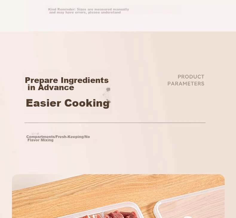 Jialifang Refrigerator Six-Compartment Storage Box Frozen Meat Container Freezer Fresh-Keeping Food Divider Organizer Food Grade 20